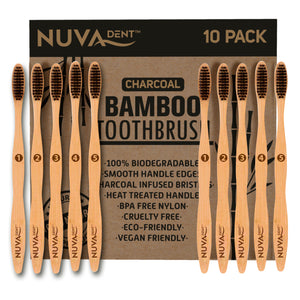 Bamboo Toothbrush with activated charcoal infused bristles- 10 Pack